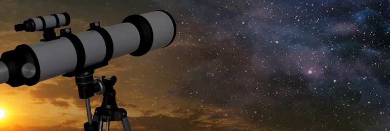 Telescope setup during night to view starry night sky
